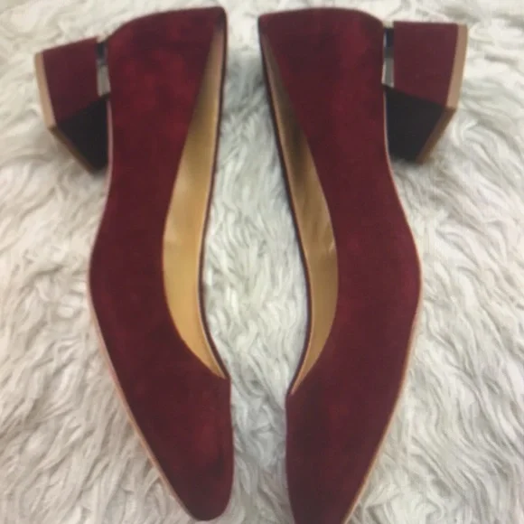 Lafayette 148 burgundy suede almond toe purmp heele - Picture 2 of 6